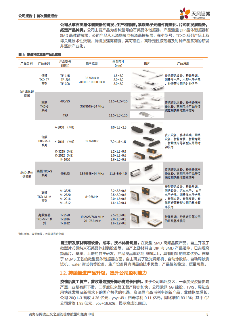 泰晶科技-晶振龙头，5g、IoT、可穿戴下游需求旺盛，中高端加速进口替代-20201117.pdf 第5页