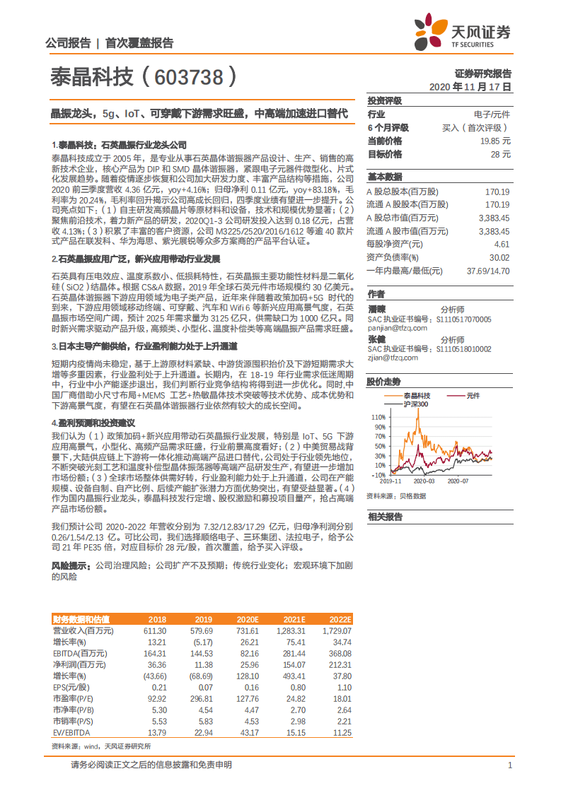 泰晶科技-晶振龙头，5g、IoT、可穿戴下游需求旺盛，中高端加速进口替代-20201117.pdf 第1页