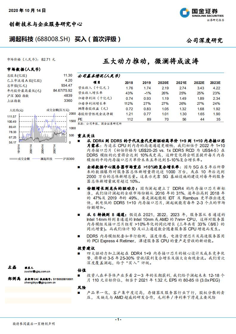 澜起科技-五大动力推动，微澜将成波涛-20201014.pdf 第1页