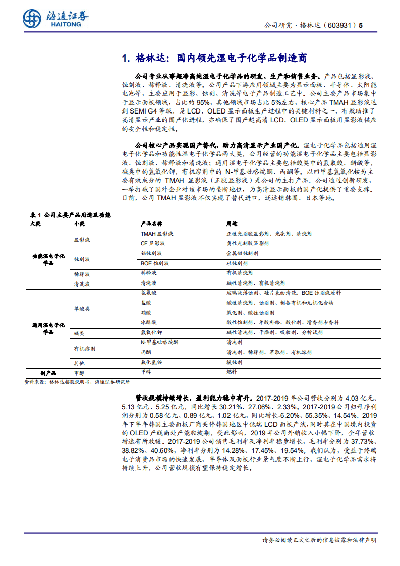 格林达-公司研究报告：国内领先湿电子化学品供应商-20200821.pdf 第5页
