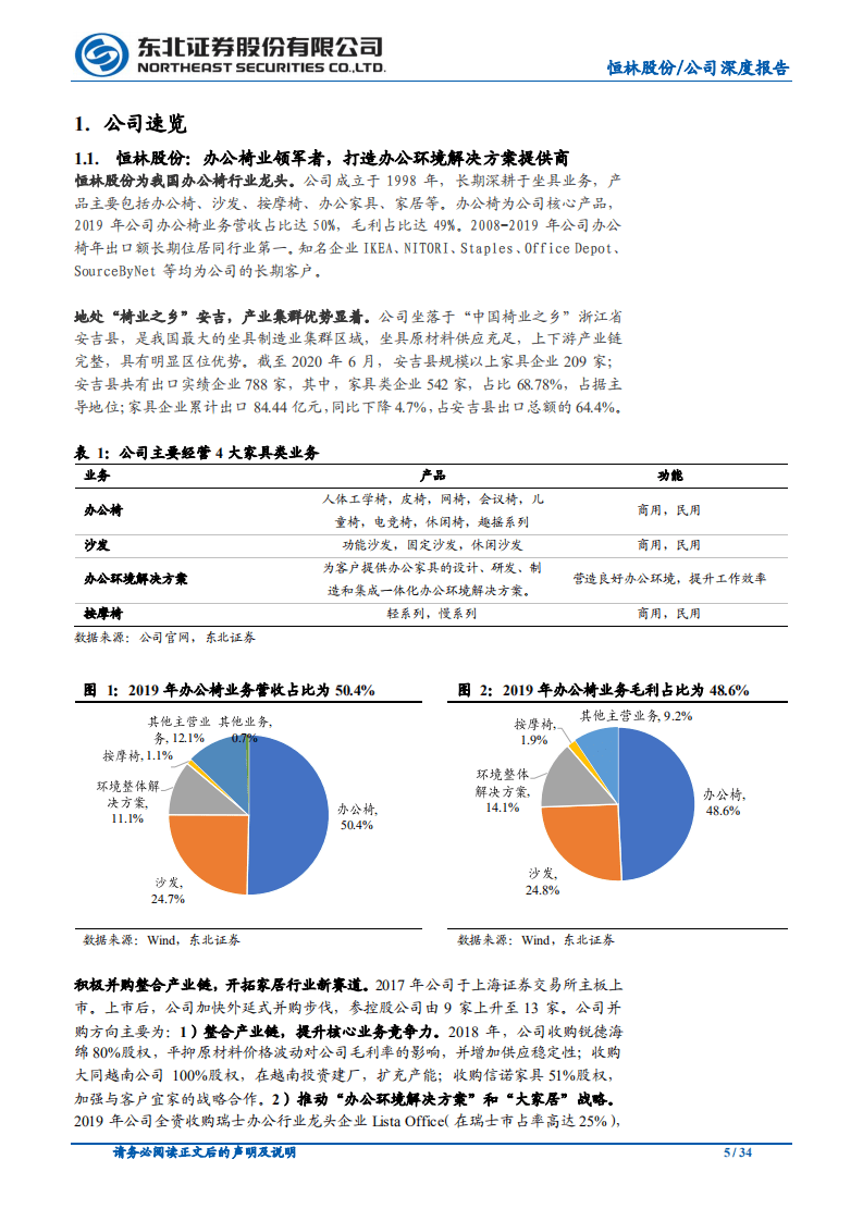 恒林股份-从代工到品牌，多元化大家居布局成长可期-20200830.pdf 第5页