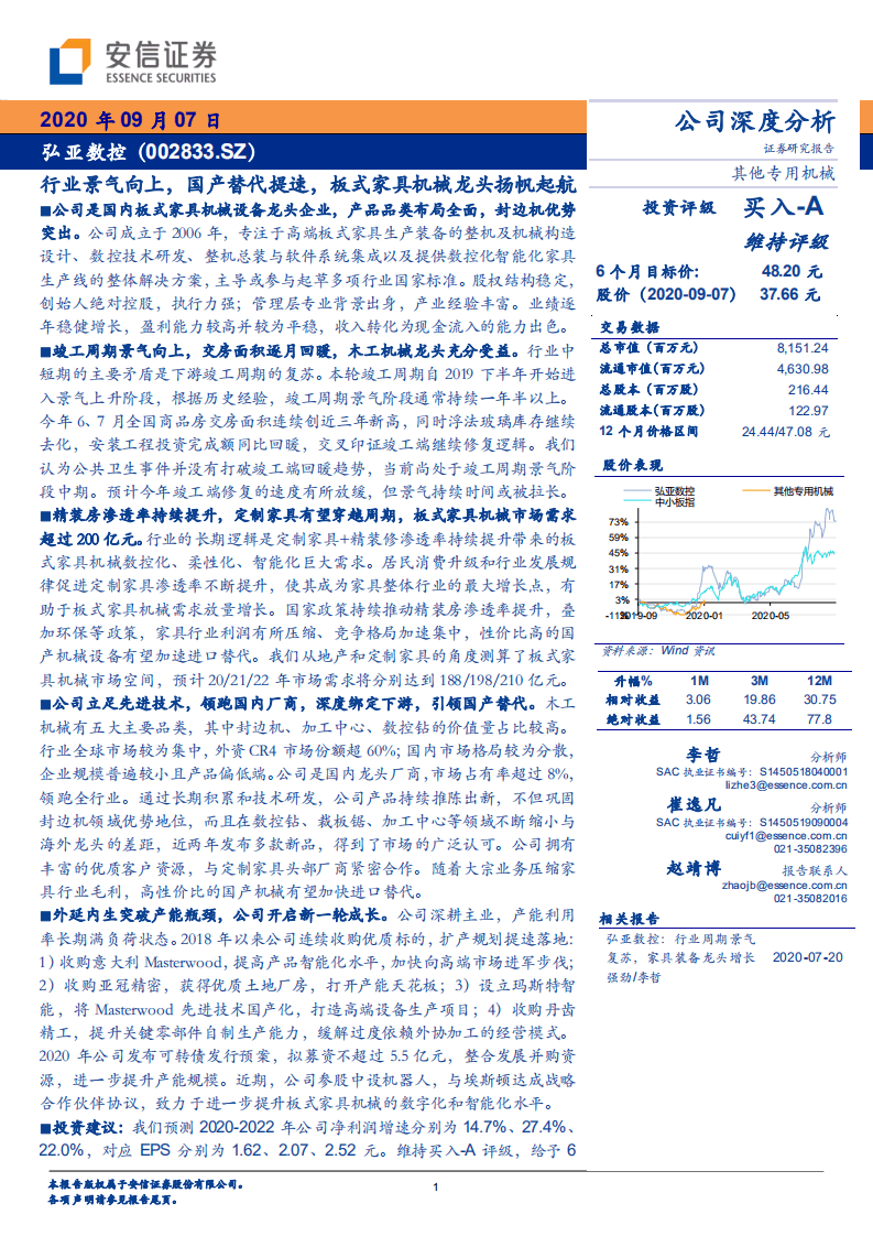 弘亚数控-行业景气向上，国产替代提速，板式家具机械龙头扬帆起航-20200907.pdf 第1页