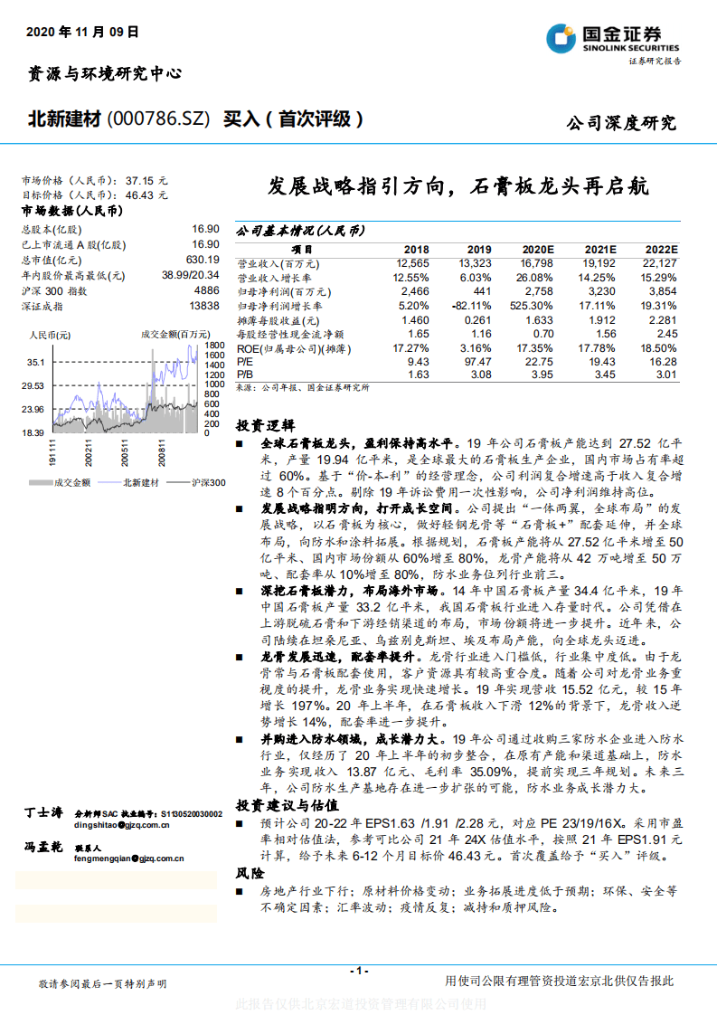 北新建材-发展战略指引方向，石膏板龙头再启航-20201109.pdf 第1页