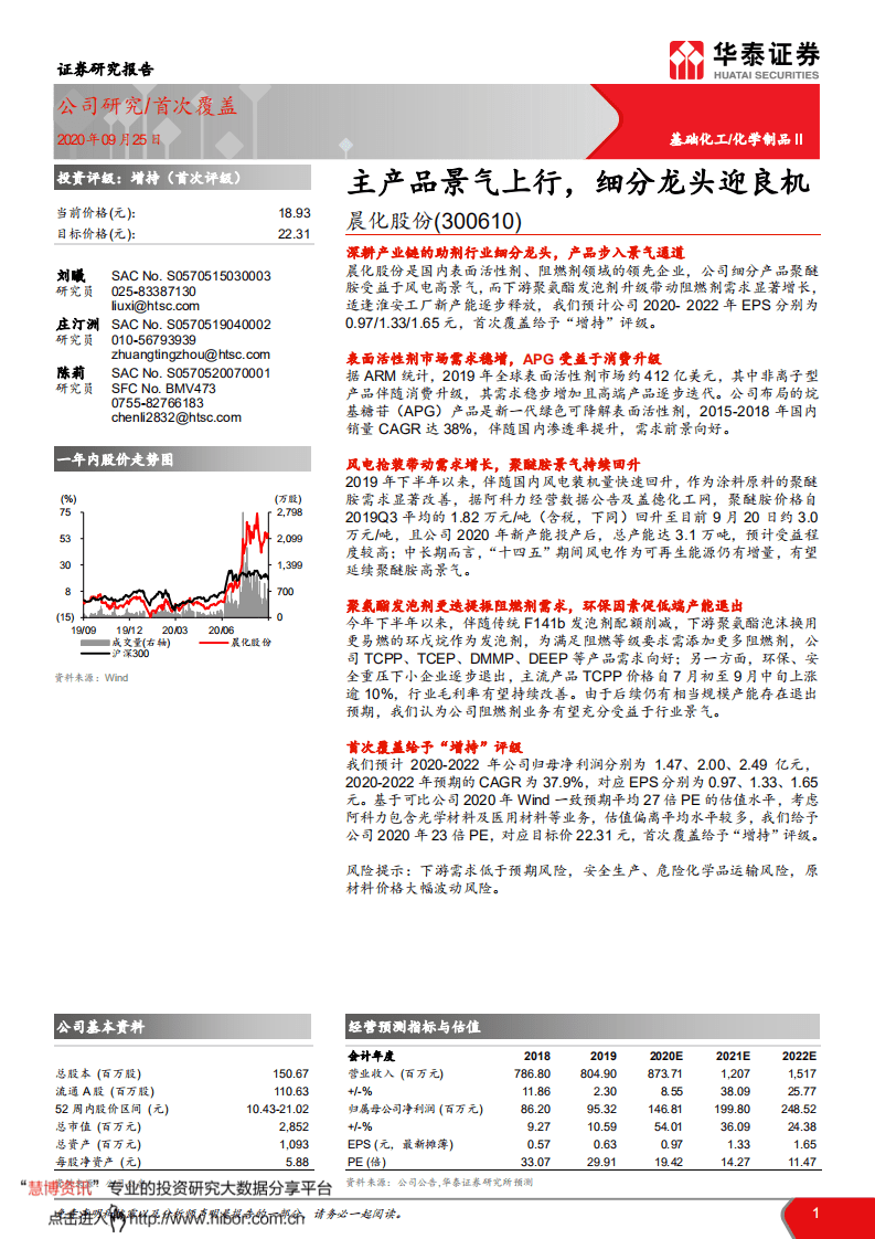 晨化股份-主产品景气上行，细分龙头迎良机-20200925.pdf 第1页
