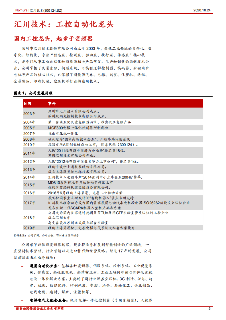 汇川技术-工控自动化龙头：产品线条持续扩张，业务多点开花-20201024.pdf 第5页
