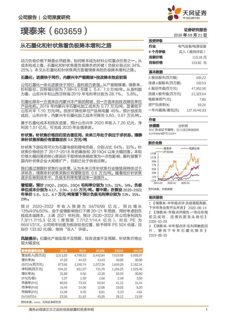 璞泰来-从石墨化和针状焦看负极降本增利之路-20200921.pdf 第1页