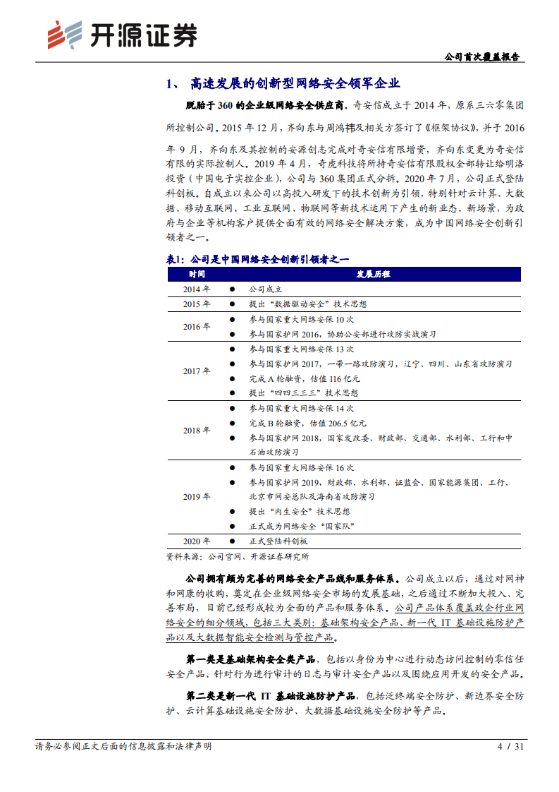 奇安信-公司首次覆盖报告：进击的创新网安龙头-20200917.pdf 第4页