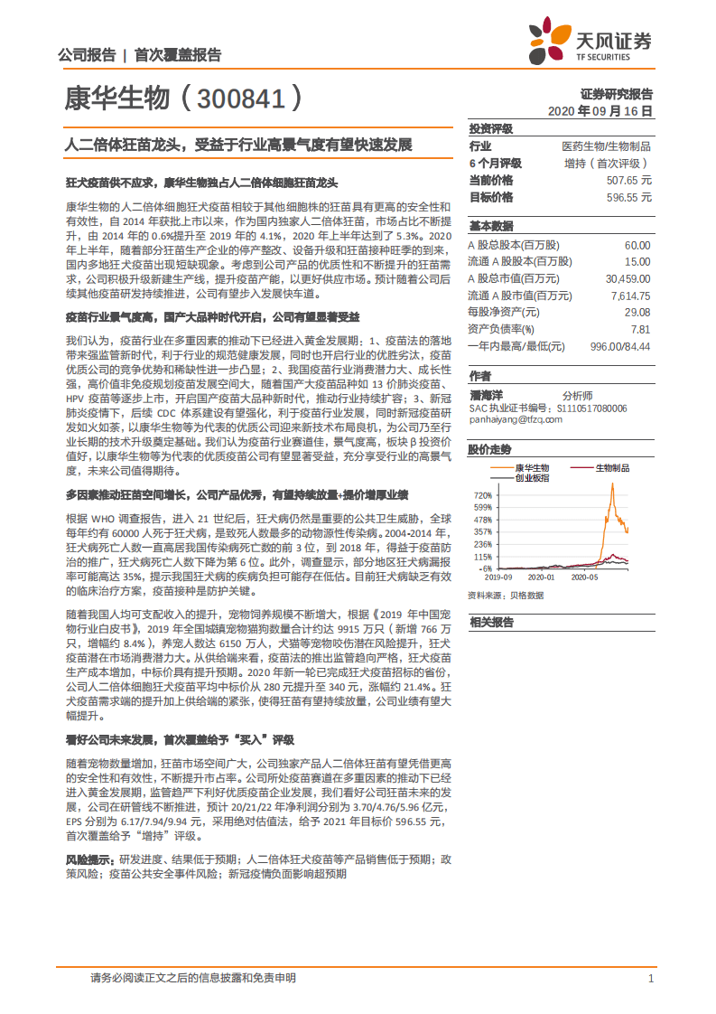 康华生物-人二倍体狂苗龙头，受益于行业高景气度有望快速发展-20200916.pdf 第1页