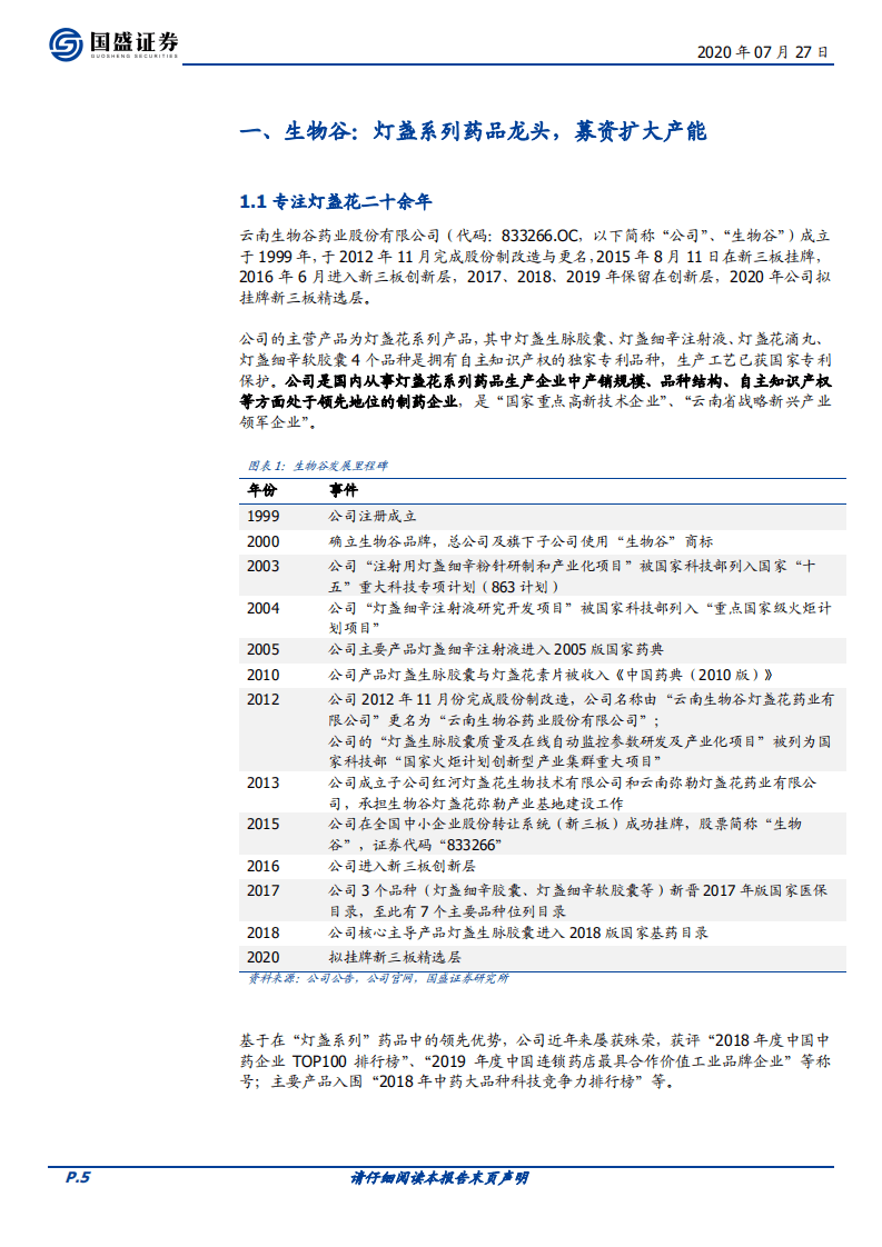 生物谷-首次覆盖报告：灯盏系列药品龙头，深耕心血管领域二十年-20200727.pdf 第5页