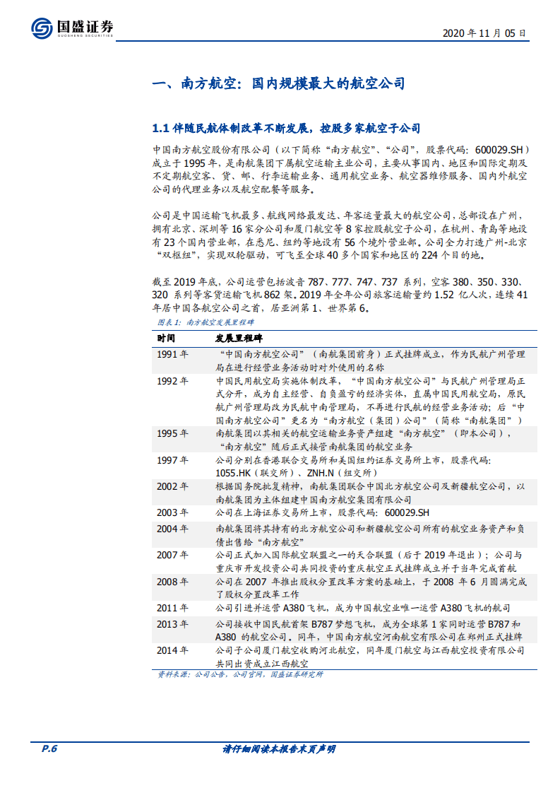 南方航空-布局&ldquo;双枢纽&rdquo;战略，打造世界一流航司-20201105.pdf 第6页