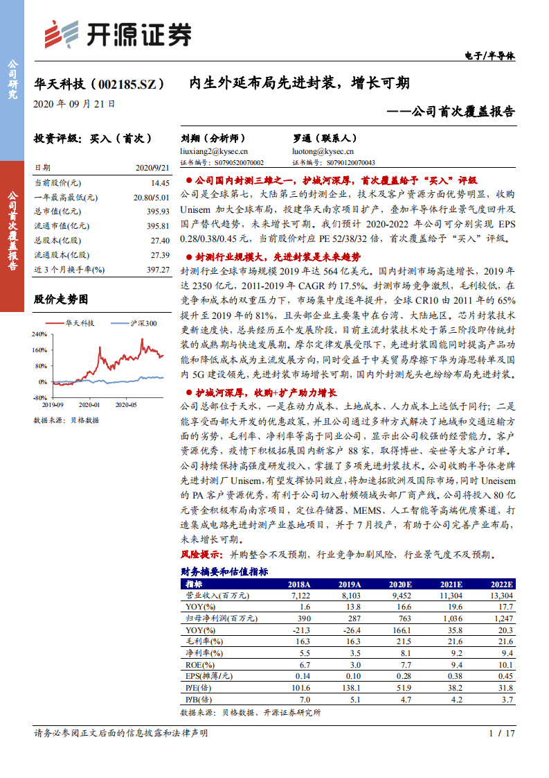 华天科技-公司首次覆盖报告：内生外延布局先进封装，增长可期-20200921.pdf 第1页