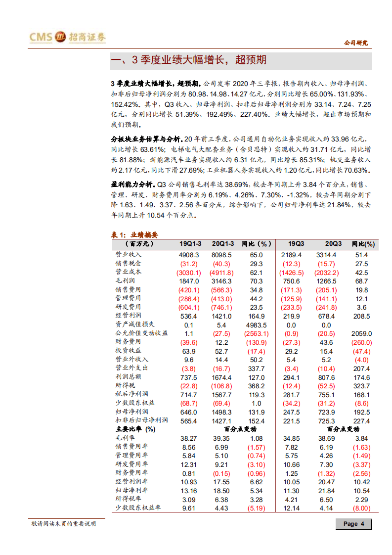 汇川技术-业绩大超预期，自动化、电动车业务双双高增长-20201101.pdf 第4页