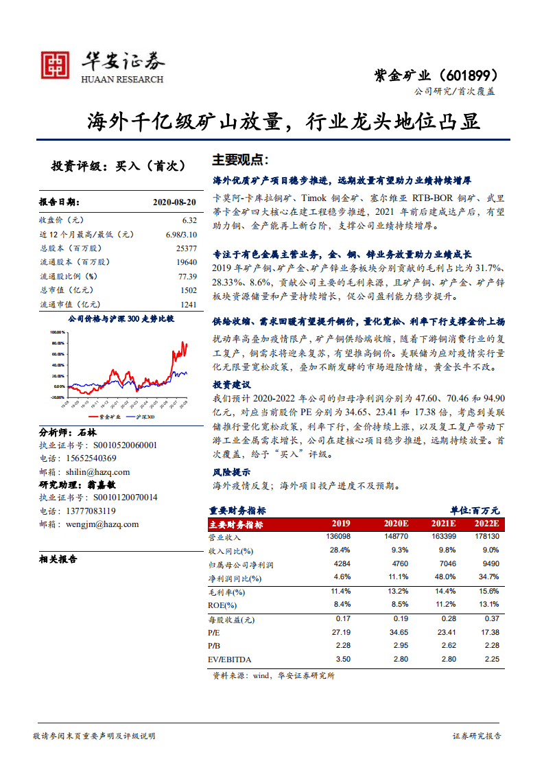 紫金矿业-海外千亿级矿山放量，行业龙头地位凸显-20200820.pdf 第1页