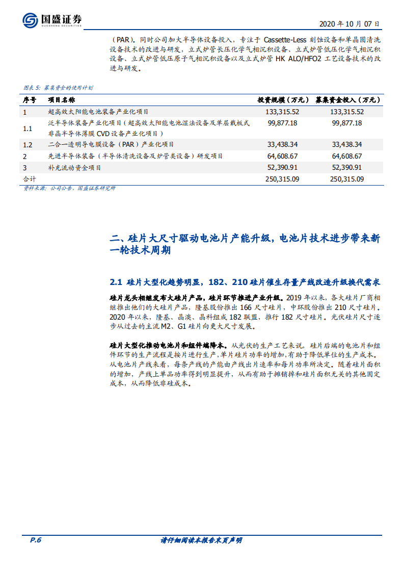 捷佳伟创-硅片大型化加速电池产能升级需求，技术革新带来未来发展潜力-20201007.pdf 第6页
