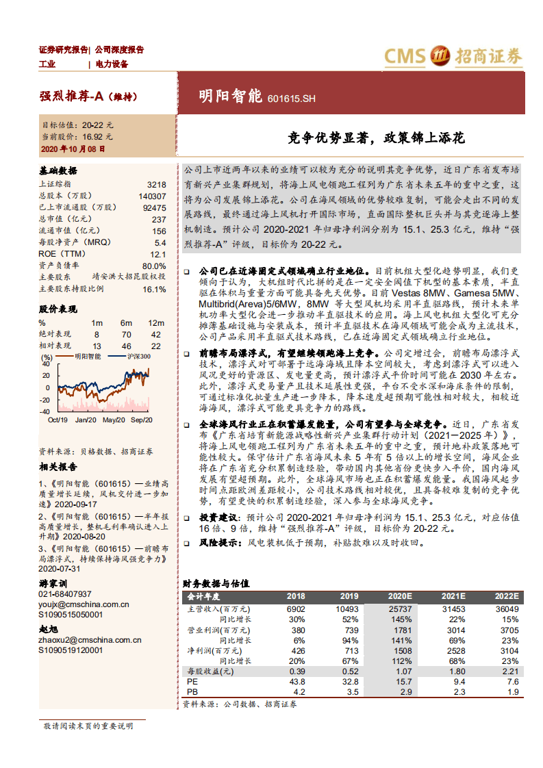明阳智能-竞争优势显著，政策锦上添花-20201008.pdf 第1页
