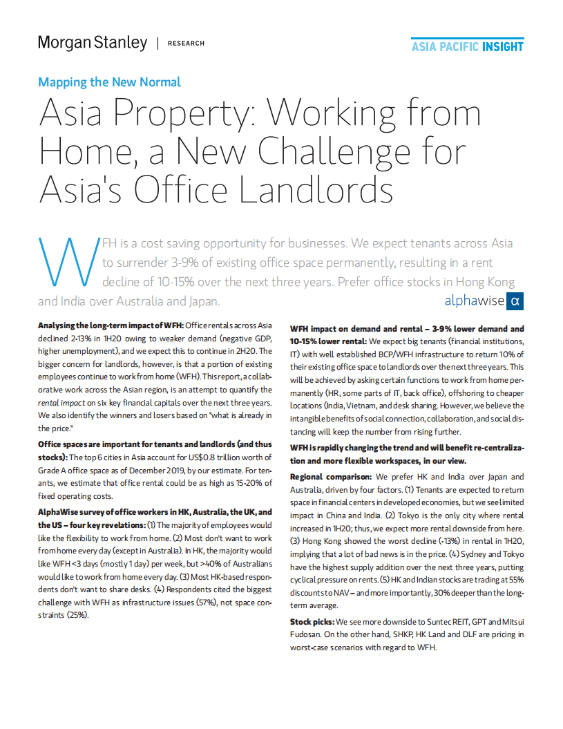 摩根士丹利：亚太地区-房地产行业-亚洲地产业：在家办公是一个新的挑战（英文版）.pdf 第3页