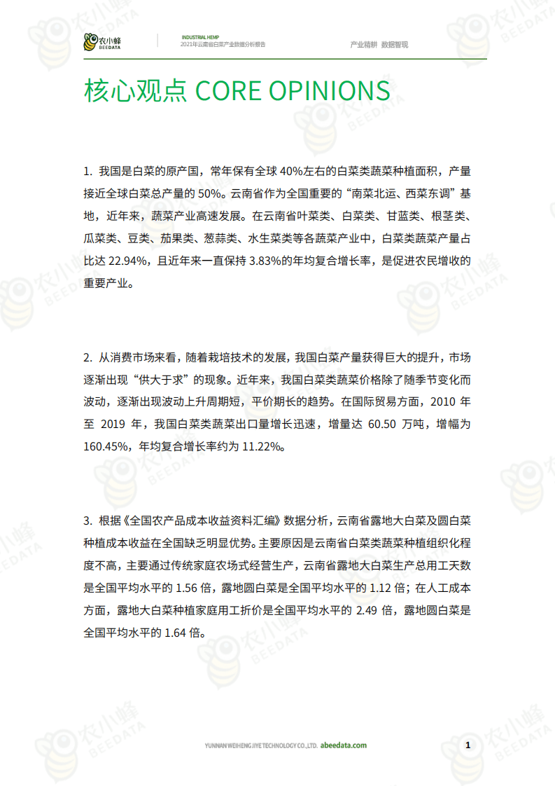 农小蜂：2021年云南省白菜产业数据分析报告.pdf 第2页