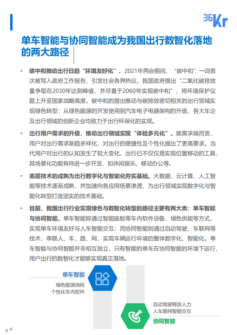 36氪研究院：2021年中国出行行业数智化研究报告：从单车智能到协同智能，出行行业向数智化迈进.pdf 第6页