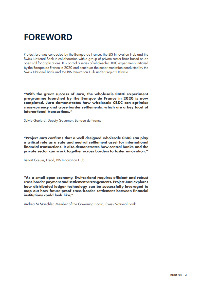 BIS：创新中心-Jura项目进展报告 - 使用批发CBDC 的跨境结算.pdf 第2页