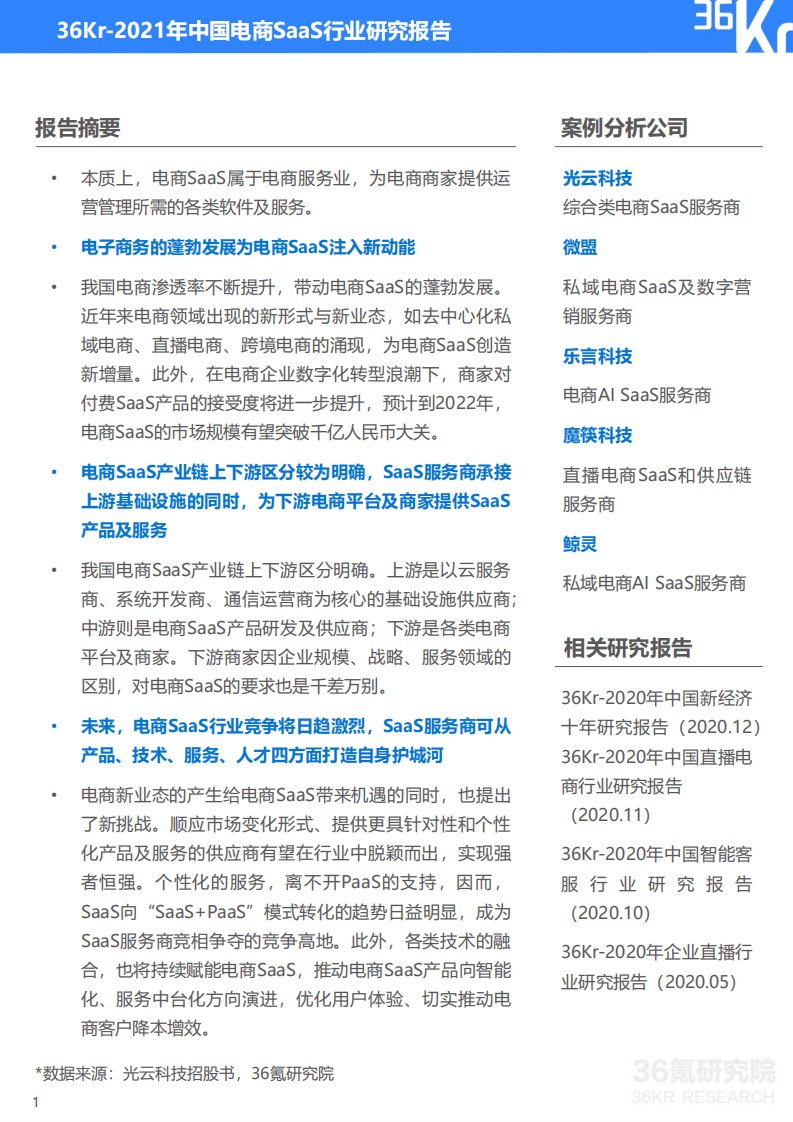 36KR：2021年中国电商SaaS行业研究报告.pdf 第2页