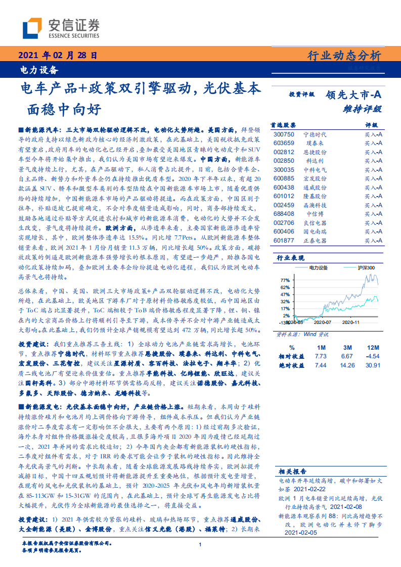 电力设备行业：电车产品+政策双引擎驱动，光伏基本面稳中向好-210228.pdf 第1页