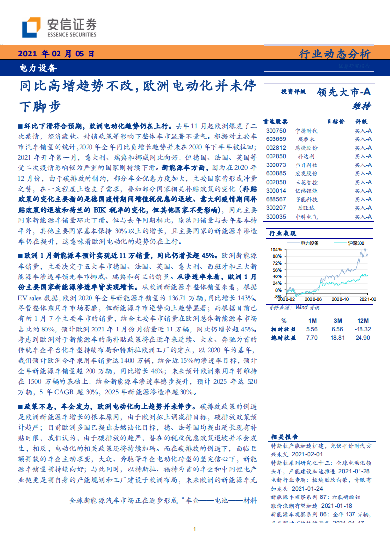 电力设备行业：同比高增趋势不改，欧洲电动化并未停下脚步-210205.pdf 第1页