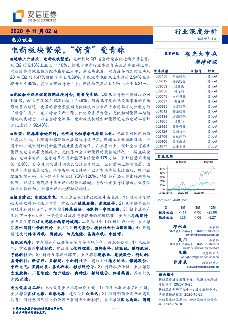 电力设备行业深度分析：电新板块繁荣，“新贵”受青睐-20201102.pdf 第1页
