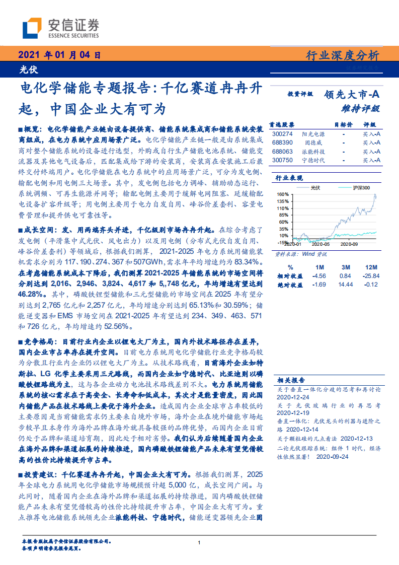 光伏行业电化学储能专题报告：千亿赛道冉冉升起，中国企业大有可为-20210104.pdf 第1页