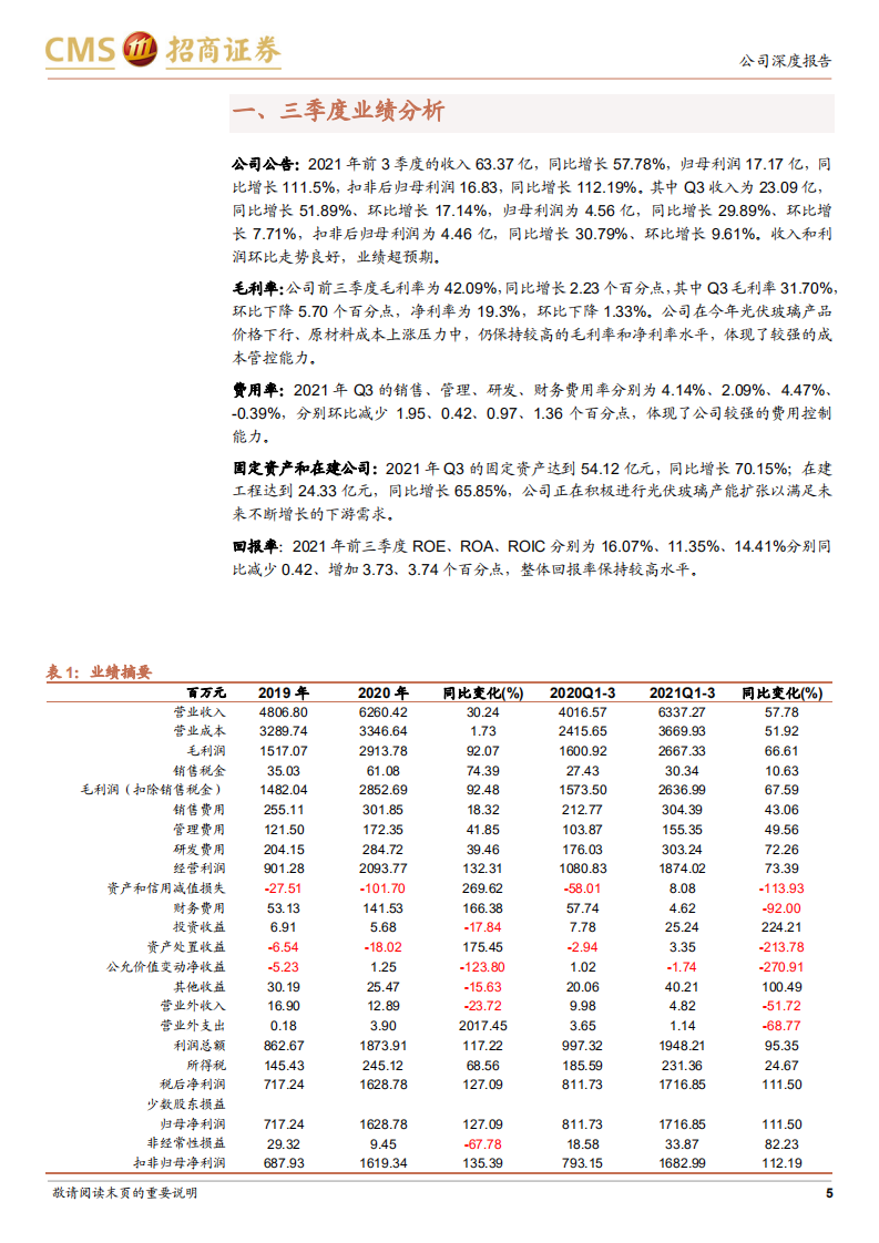 福莱特-光伏玻璃价格逐步回升，公司三季度业绩超预期-211027.pdf 第5页
