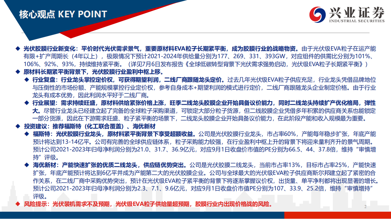 光伏胶膜行业深度报告：上游原材料长期供需紧平衡，行业盈利中枢上移-210901.pdf 第2页