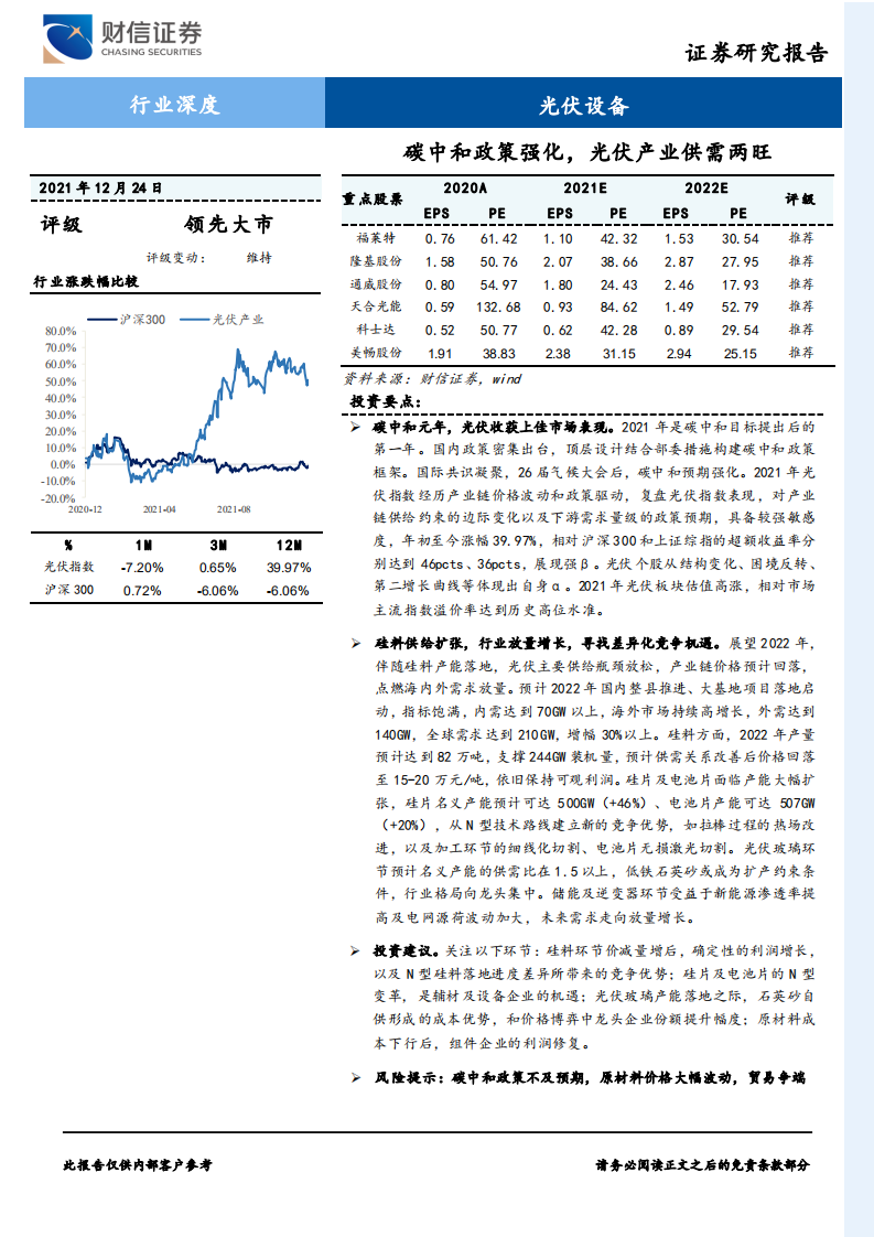 光伏设备行业深度：碳中和政策强化，光伏产业供需两旺-211224.pdf 第1页