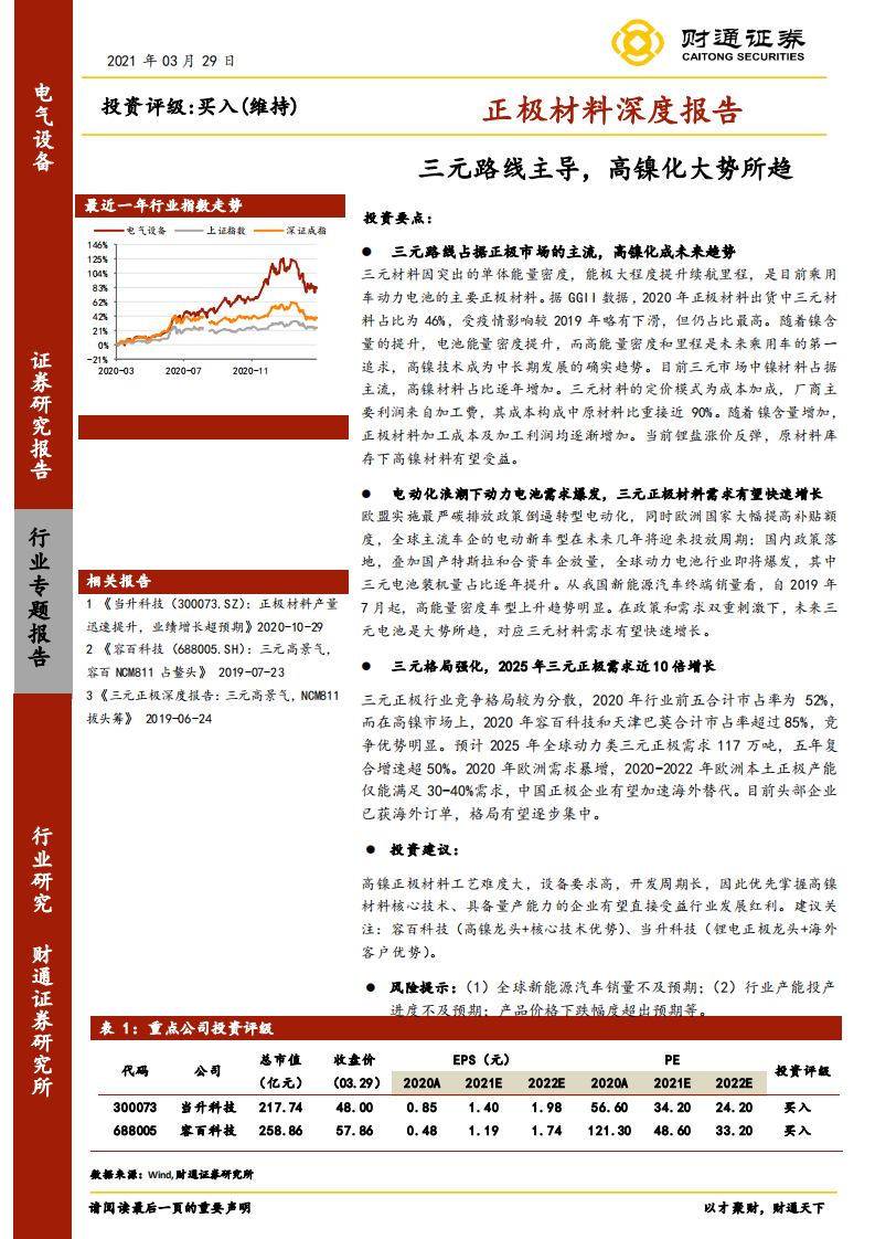 电气设备行业正极材料深度报告：三元路线主导，高镍化大势所趋-210329.pdf 第1页