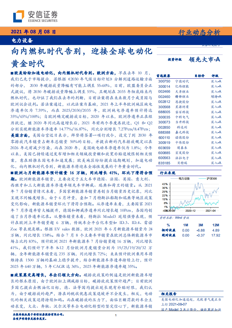 电力设备行业：向内燃机时代告别，迎接全球电动化黄金时代-210808.pdf 第1页