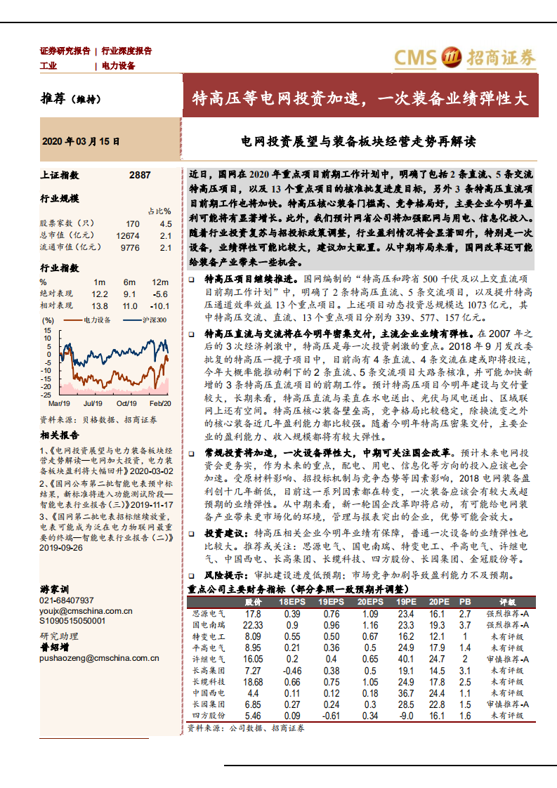 电力设备行业电网投资展望与装备板块经营走势再解读：特高压等电网投资加速，一次装备业绩弹性大-200315.pdf 第1页