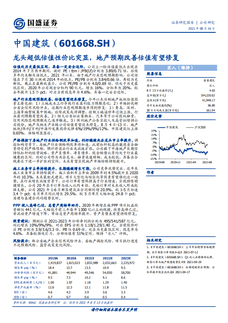 中国建筑-龙头超低估值性价比突显，地产预期改善估值有望修复-210816.pdf 第1页