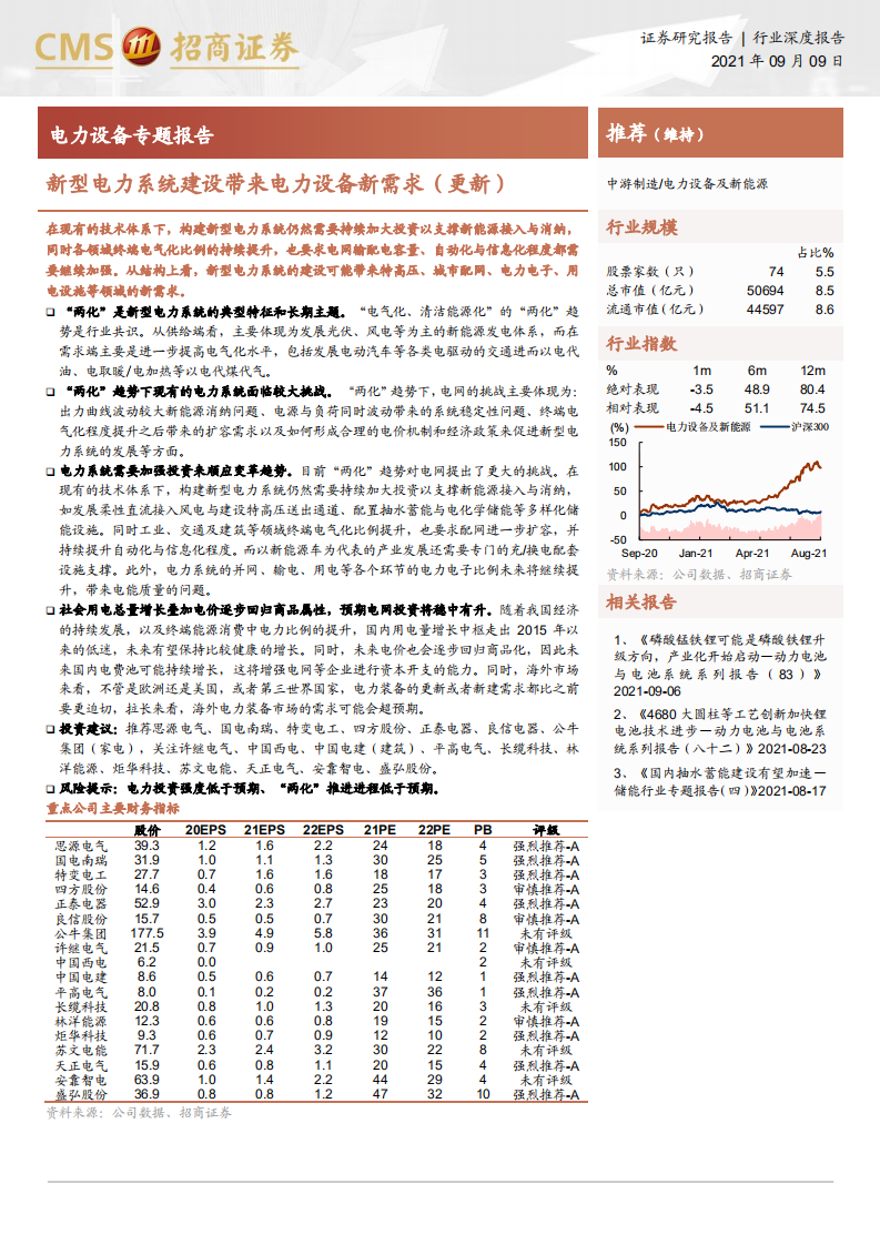 电力设备行业专题报告：新型电力系统建设带来电力设备新需求（更新）-210909.pdf 第1页