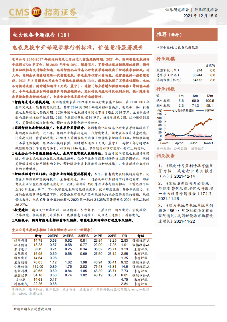 电力设备行业专题报告（18）：电表更换中开始逐步推行新标准，价值量将显著提升-20211215.pdf 第1页