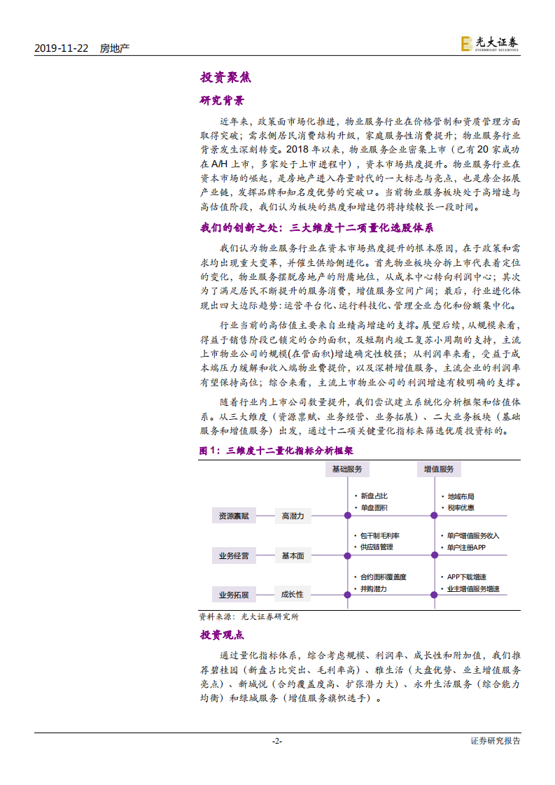 物业服务行业2020年投资策略：三大维度12量化指标，光大物业选股框架模型-191122.pdf 第2页