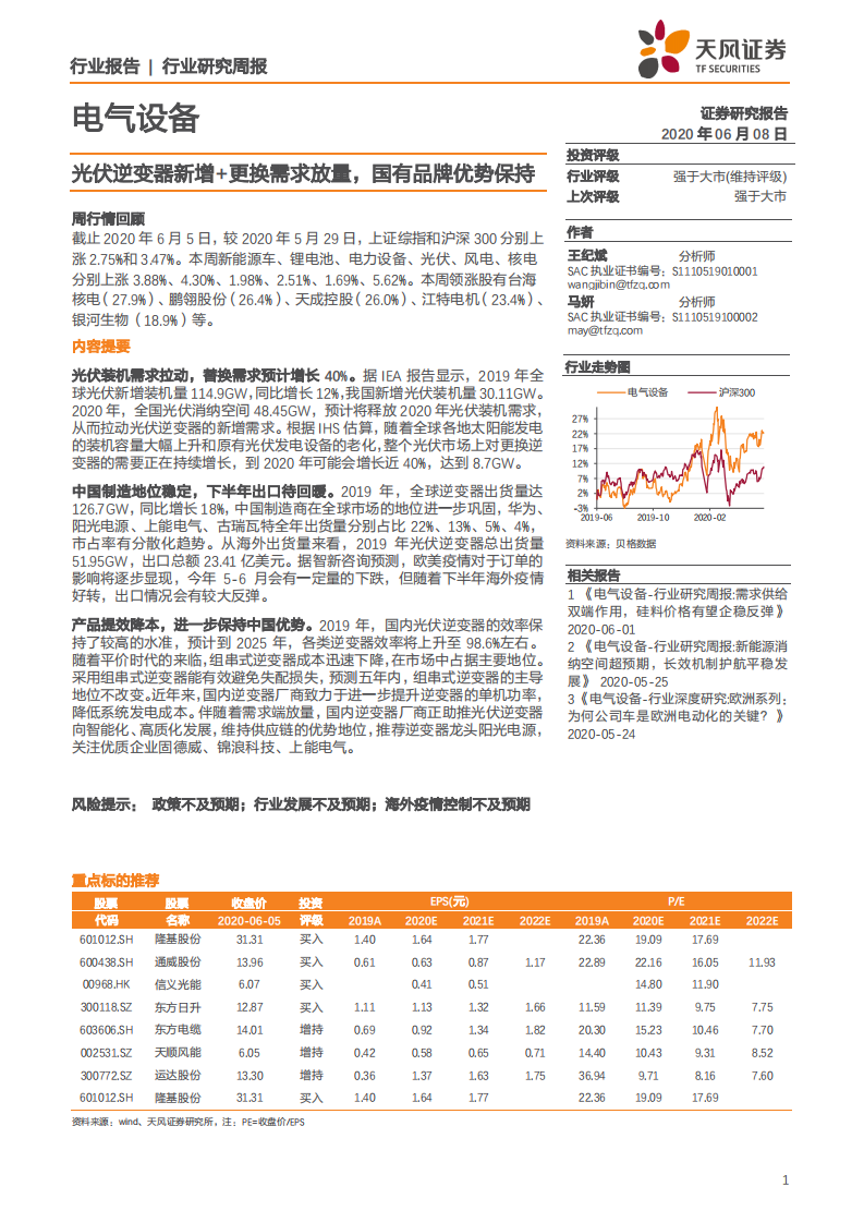 电气设备行业：光伏逆变器新增+更换需求放量，国有品牌优势保持-200608.pdf 第1页