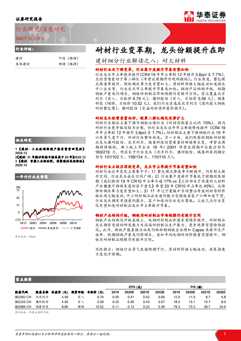 建材行业细分行业解读之八：耐火材料，耐材行业变革期，龙头份额提升在即-2020201231.pdf 第1页
