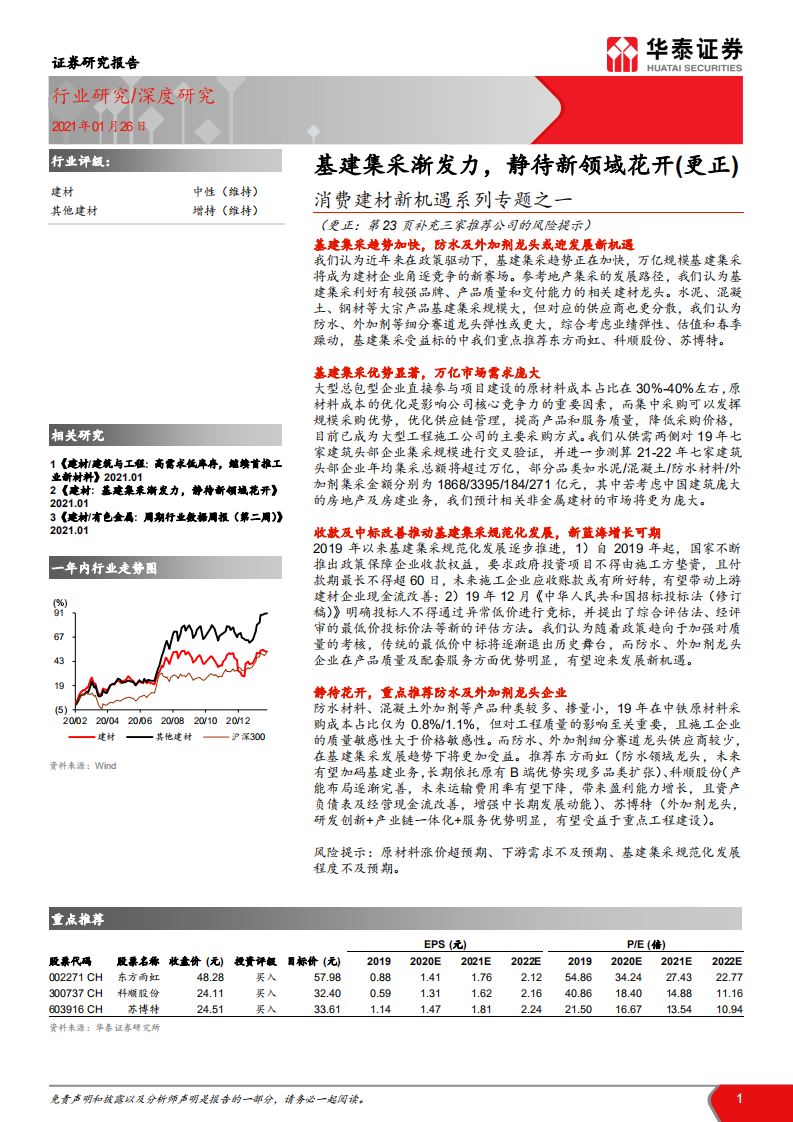 建材行业消费建材新机遇系列专题之一： 基建集采渐发力，静待新领域花开（更正）-210126.pdf 第1页