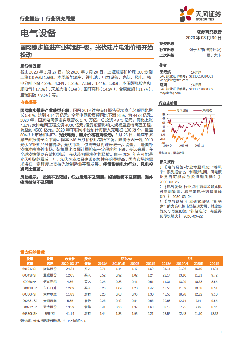 电气设备行业：国网稳步推进产业转型升级，光伏硅片电池价格开始松动-200330.pdf 第1页