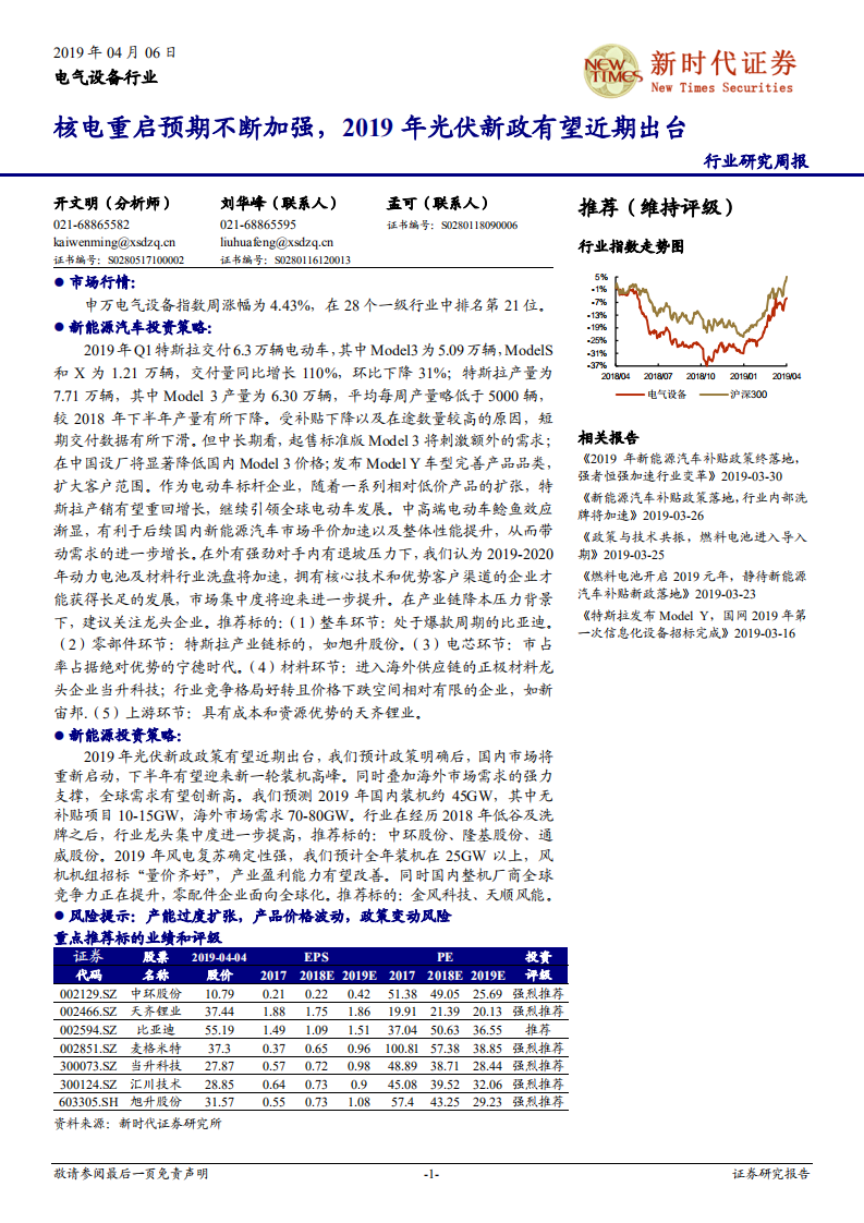 电气设备行业：核电重启预期不断加强，2019年光伏新政有望近期出台.pdf 第1页