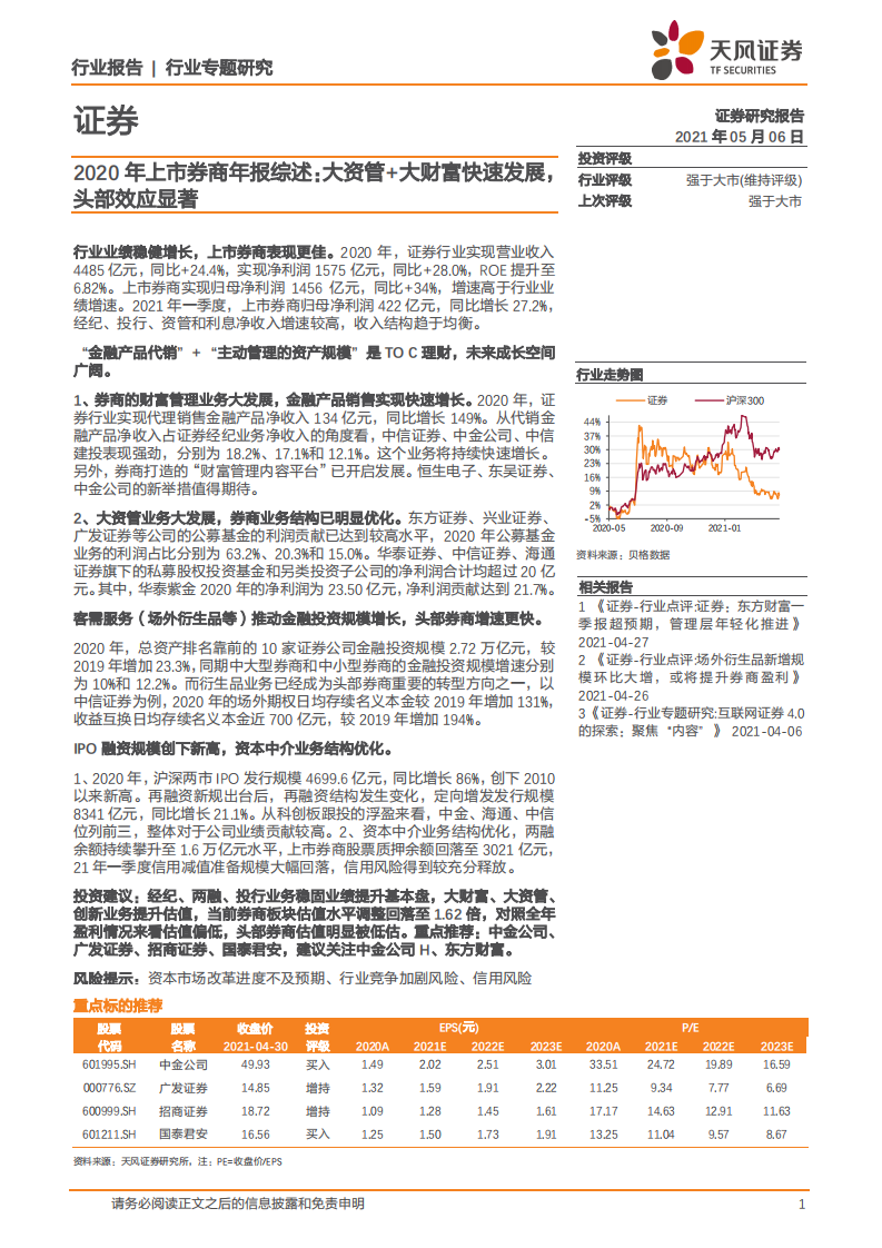证券行业2020年上市券商年报综述：大资管+大财富快速发展，头部效应显著-210506.pdf 第1页