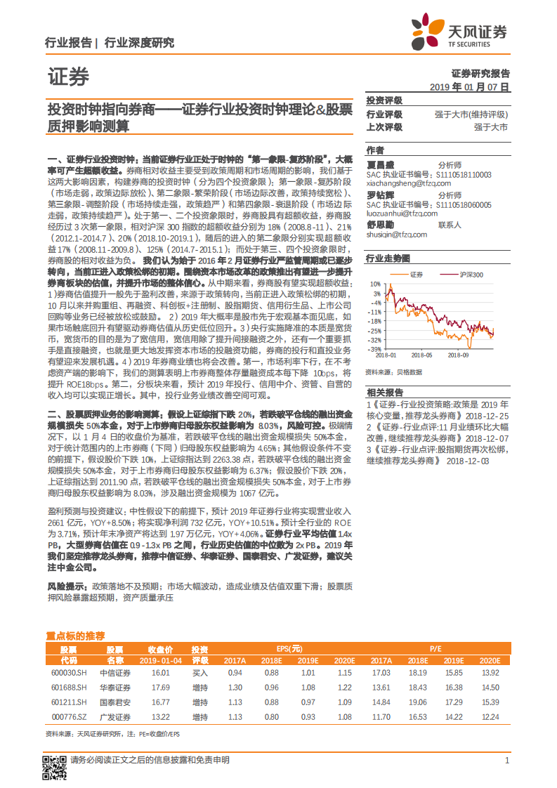 投资时钟指向券商：证券行业投资时钟理论、股票质押影响测算.pdf 第1页