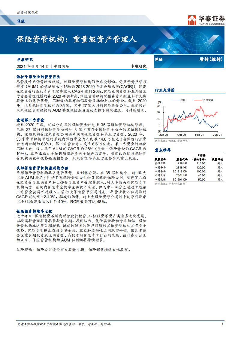 保险行业：保险资管机构，重量级资产管理人-210614.pdf 第1页