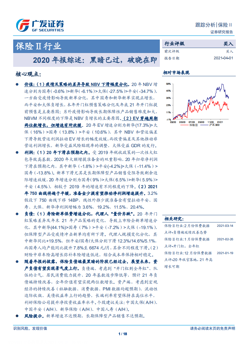 保险Ⅱ行业2020年报综述：黑暗已过，破晓在即-210401.pdf 第1页