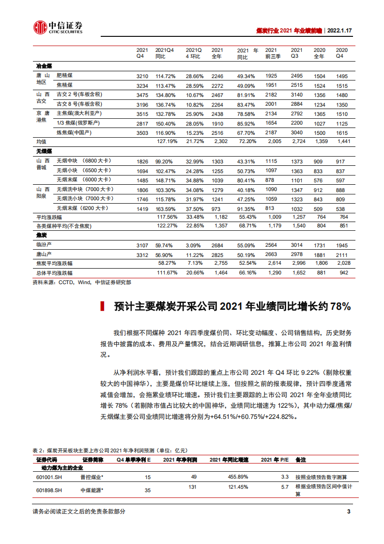 煤炭行业2021年业绩前瞻：业绩有望创新高，2022高景气或延续-220117.pdf 第6页