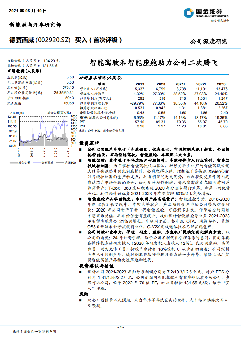 德赛西威-智能驾驶和智能座舱助力公司二次腾飞 -210810.pdf 第1页