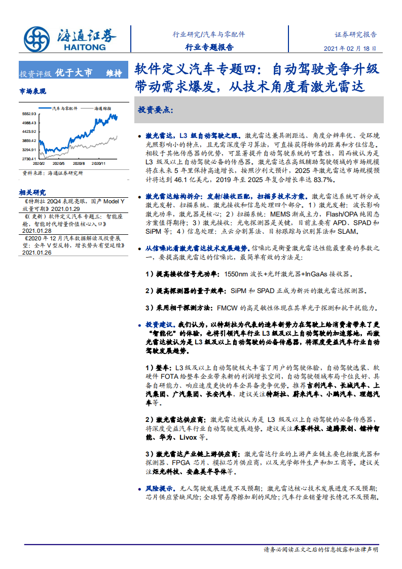 汽车与零配件行业软件定义汽车专题四：自动驾驶竞争升级带动需求爆发，从技术角度看激光雷达-210218.pdf 第1页